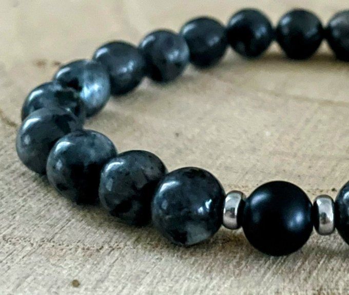 Bracelet larvikite et agate noire