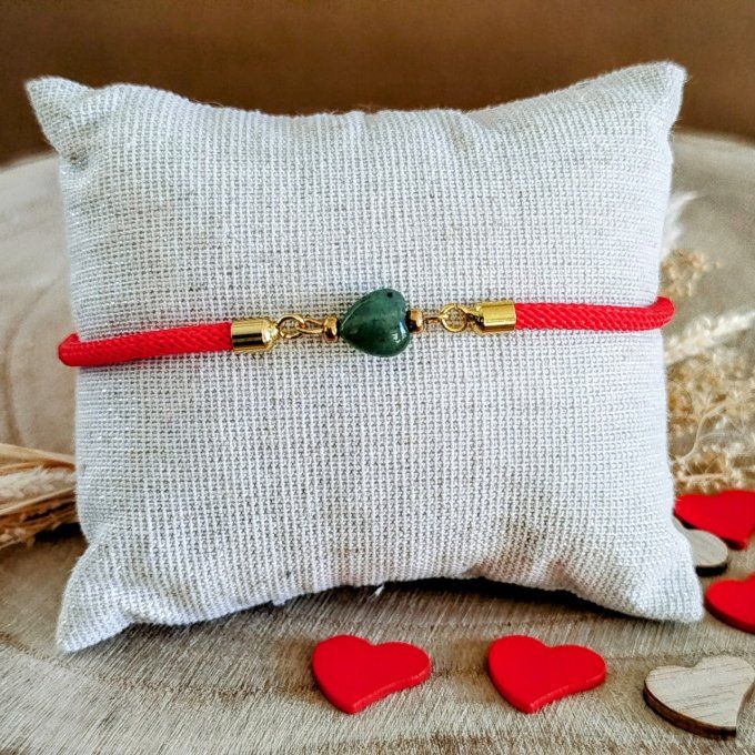 Bracelet cordon rouge cœur aventurine verte