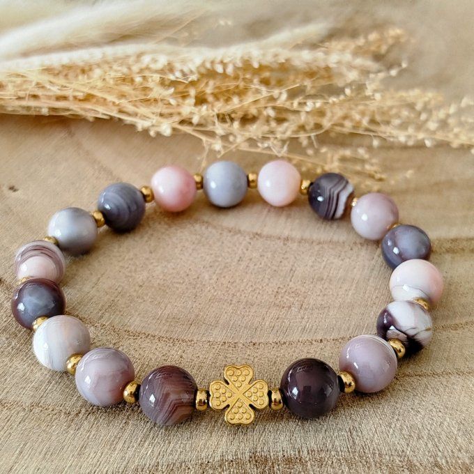 Bracelet Agate de Botswana rose